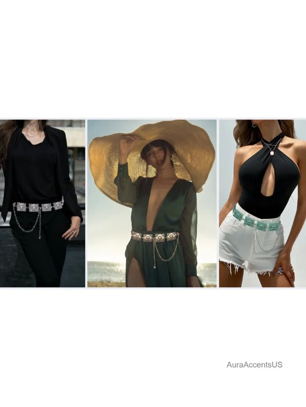 Western Metal Concho Chain Belt for Dresses Jeans Country Concert